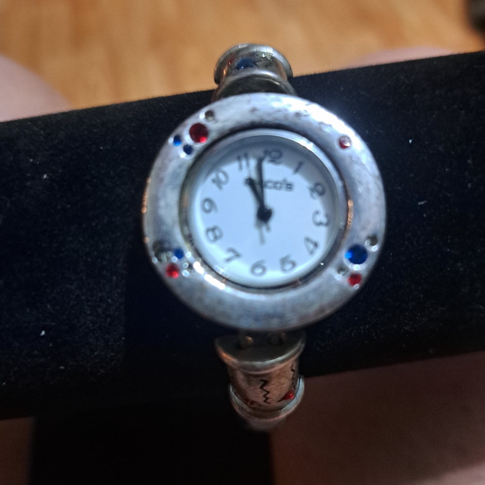 Nicole Silver Bracelet Watch with Red and Blue Accents